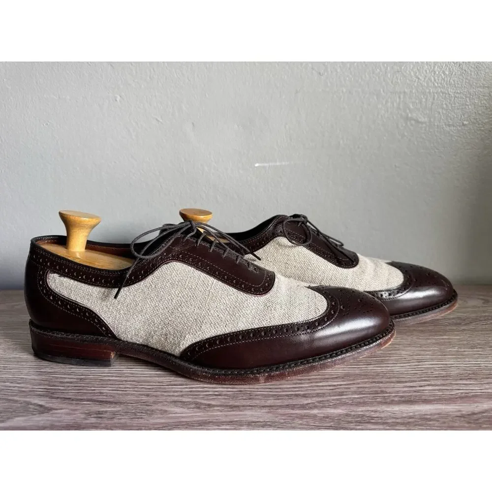 Mens Allen Edmonds Strawfut Brn Leather/Linen Spectator OXFORD DRESS Shoes 11 D